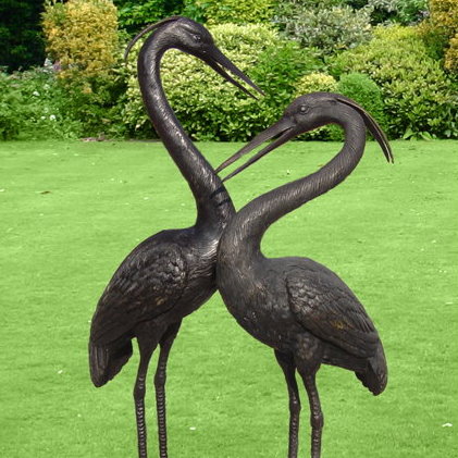 A Pair of Bronze Herons Garden Ornament